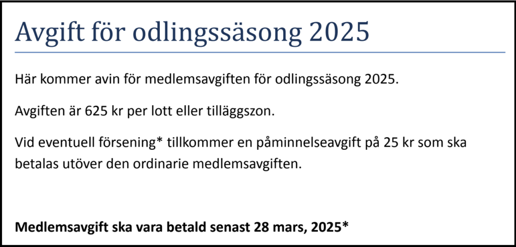 Avi för medlemsavgift 2025